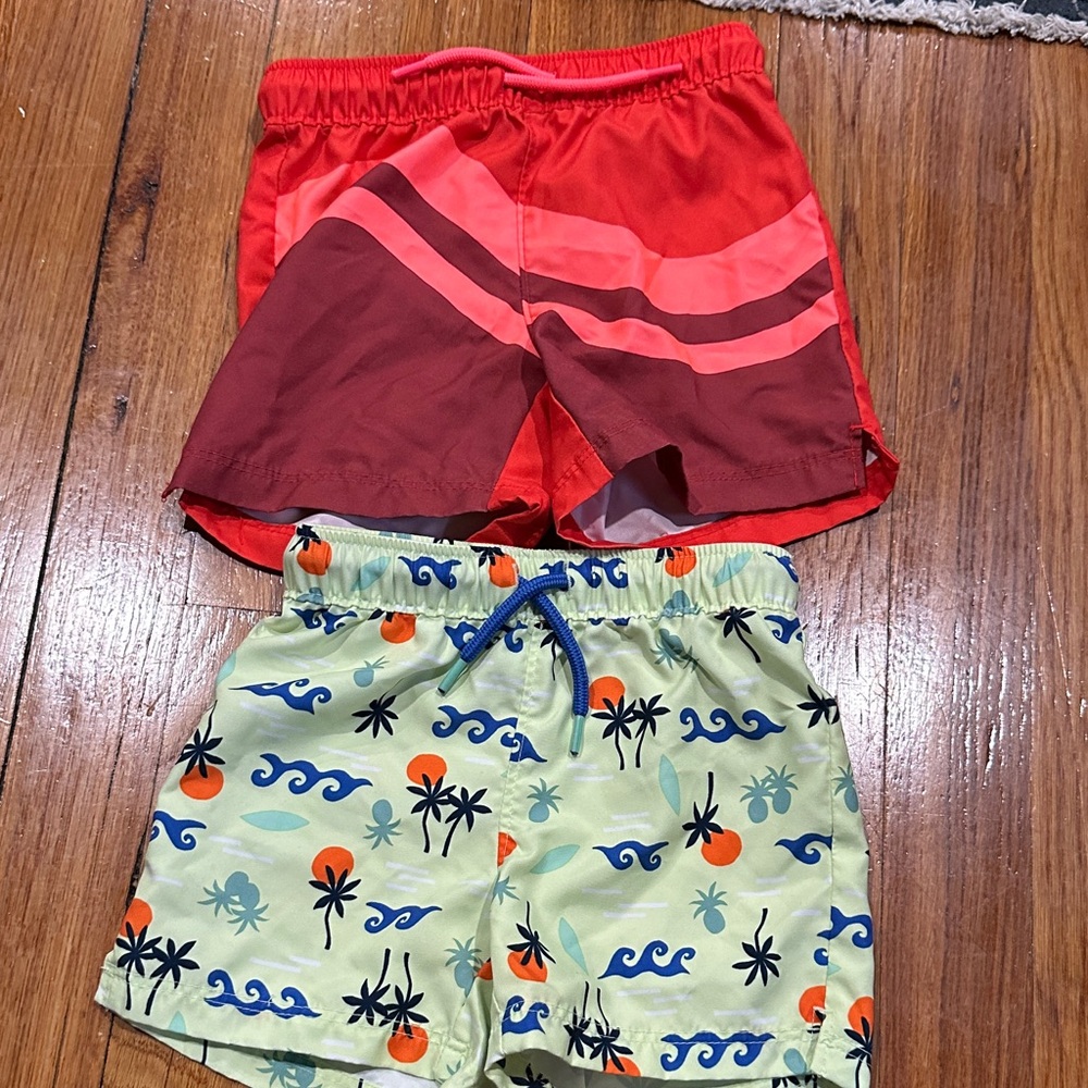 Old Navy Red & Light Green Kids Swim Shorts Set